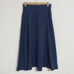 Federa Navy Flare Midi Skirt Linen-Cotton Blend Elastic Waist
